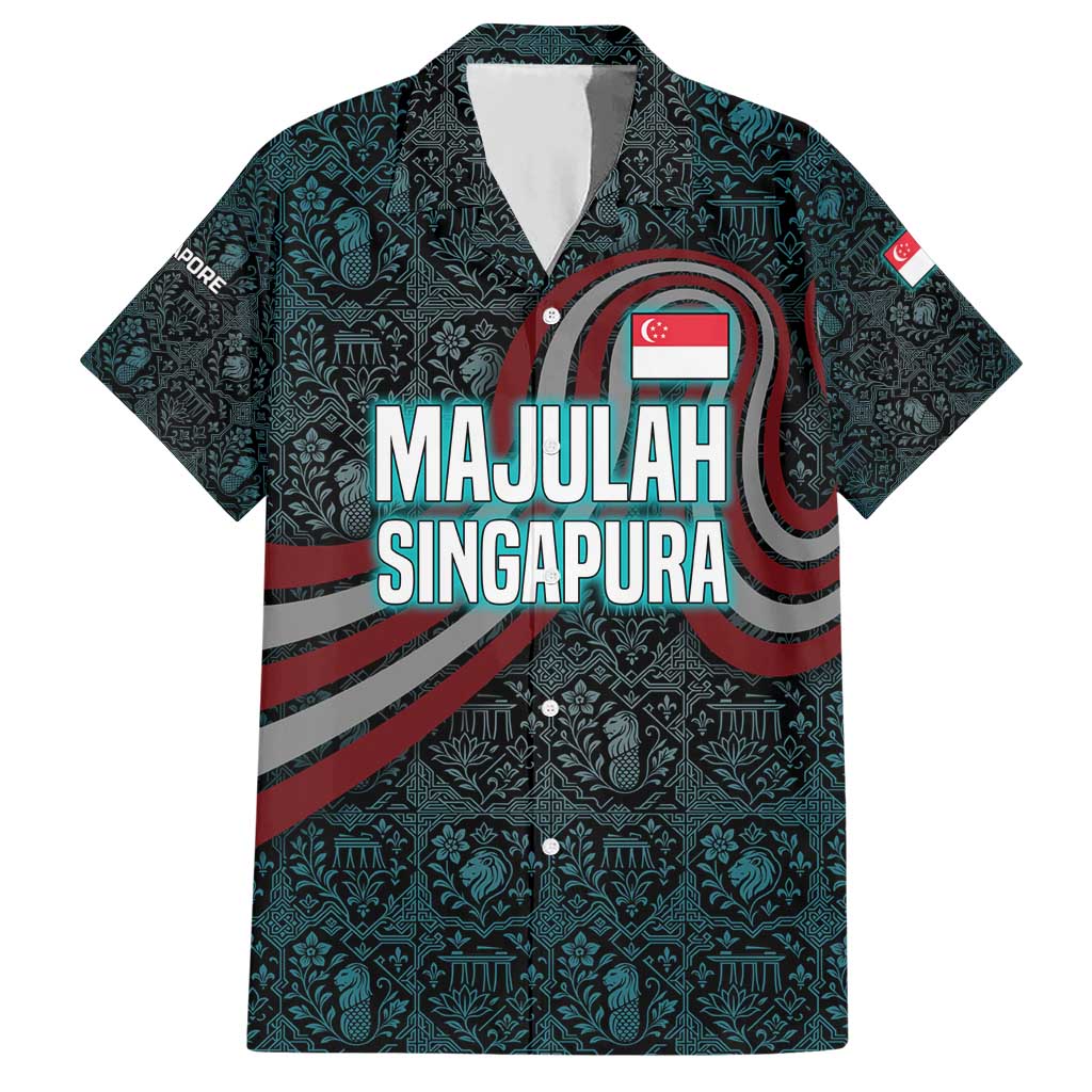 Singapore Hawaiian Shirt with National Icons and Majulah Singapura Script