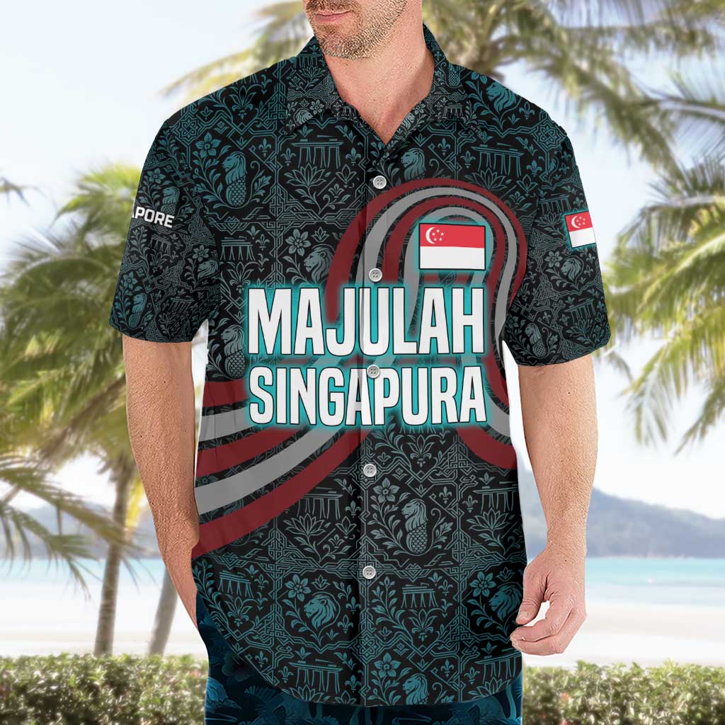 Singapore Hawaiian Shirt with National Icons and Majulah Singapura Script