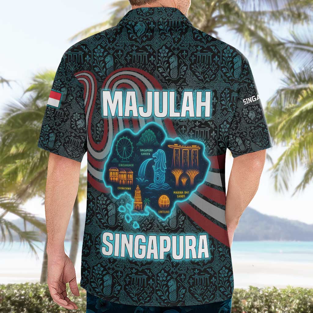 Singapore Hawaiian Shirt with National Icons and Majulah Singapura Script