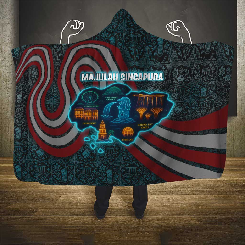 Singapore Hooded Blanket with National Icons and Majulah Singapura Script