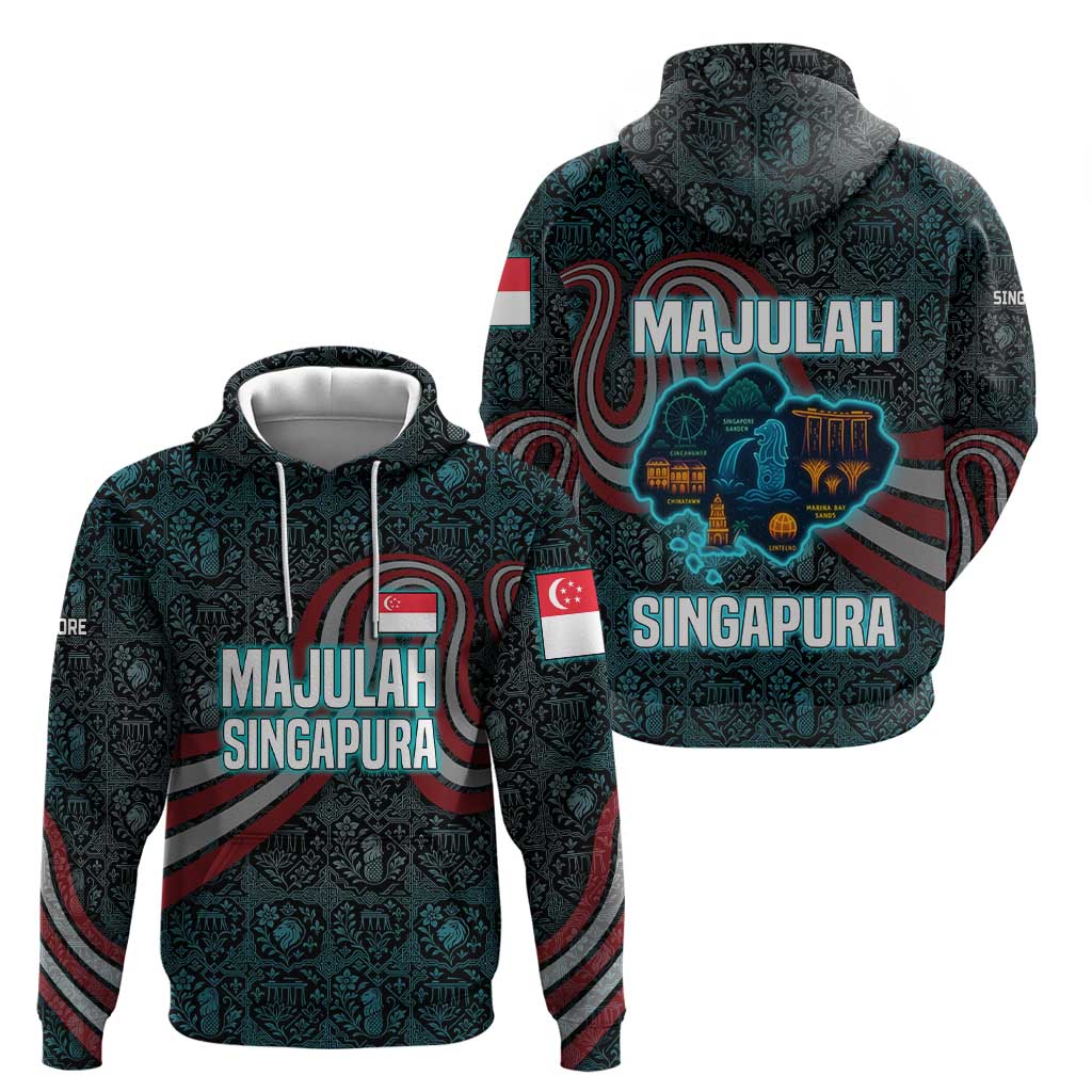 Singapore Hoodie with National Icons and Majulah Singapura Script