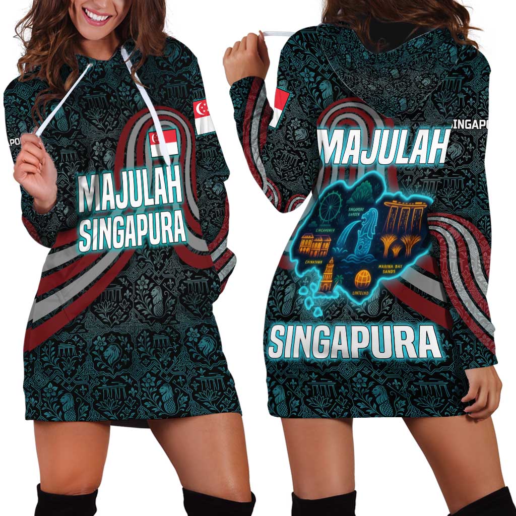 Singapore Hoodie Dress with National Icons and Majulah Singapura Script