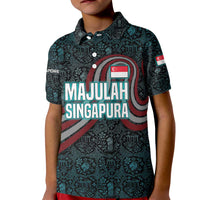 Singapore Kid Polo Shirt with National Icons and Majulah Singapura Script