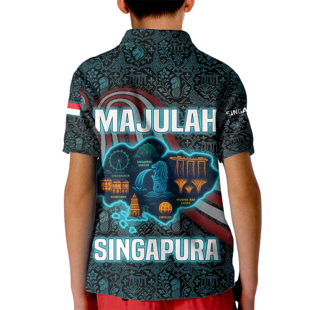 Singapore Kid Polo Shirt with National Icons and Majulah Singapura Script