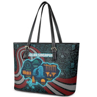 Singapore Leather Tote Bag with National Icons and Majulah Singapura Script
