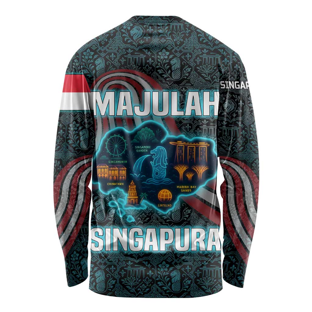 Singapore Long Sleeve Shirt with National Icons and Majulah Singapura Script