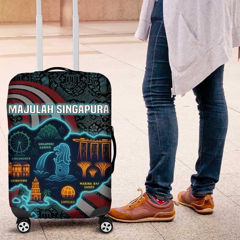 Singapore Luggage Cover with National Icons and Majulah Singapura Script