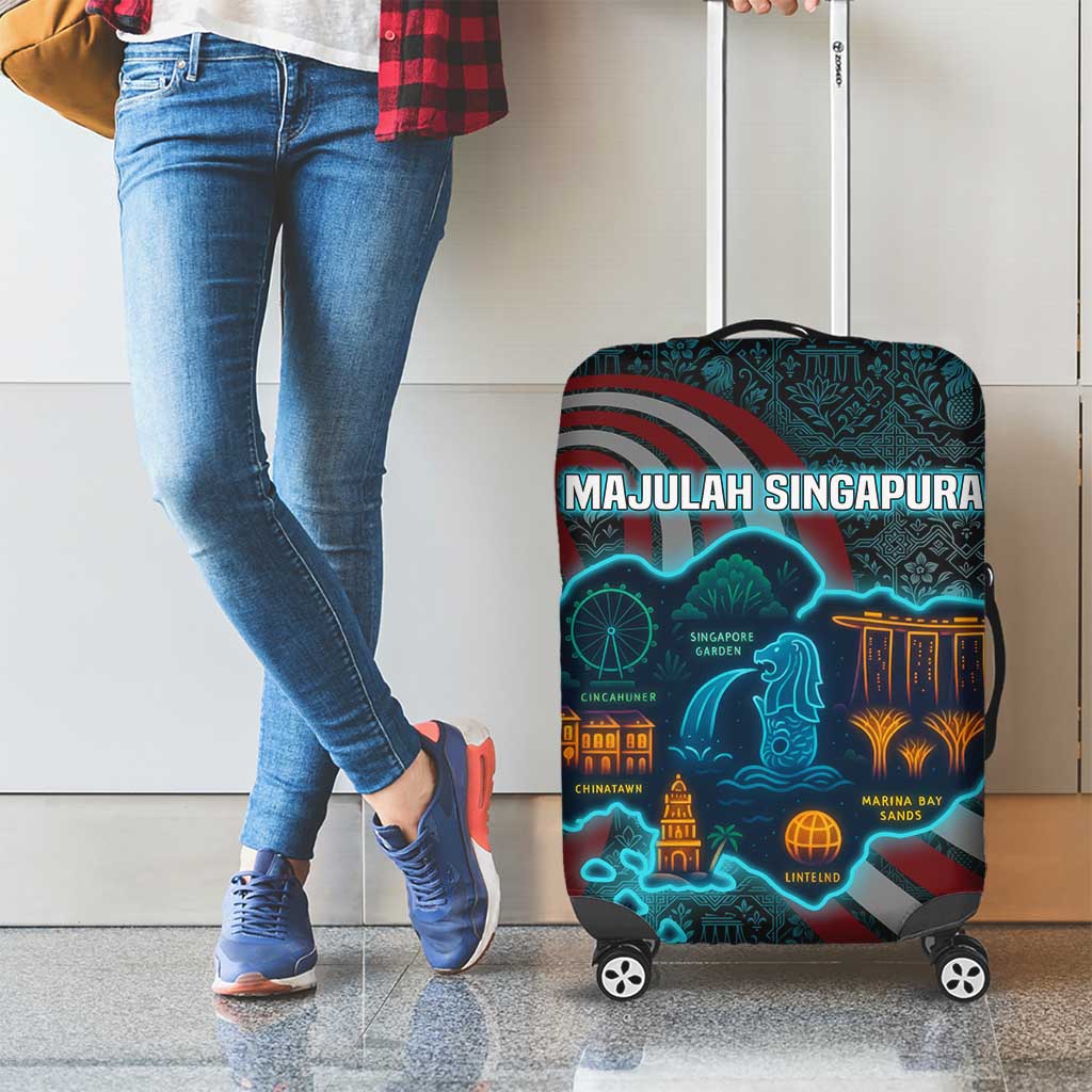 Singapore Luggage Cover with National Icons and Majulah Singapura Script
