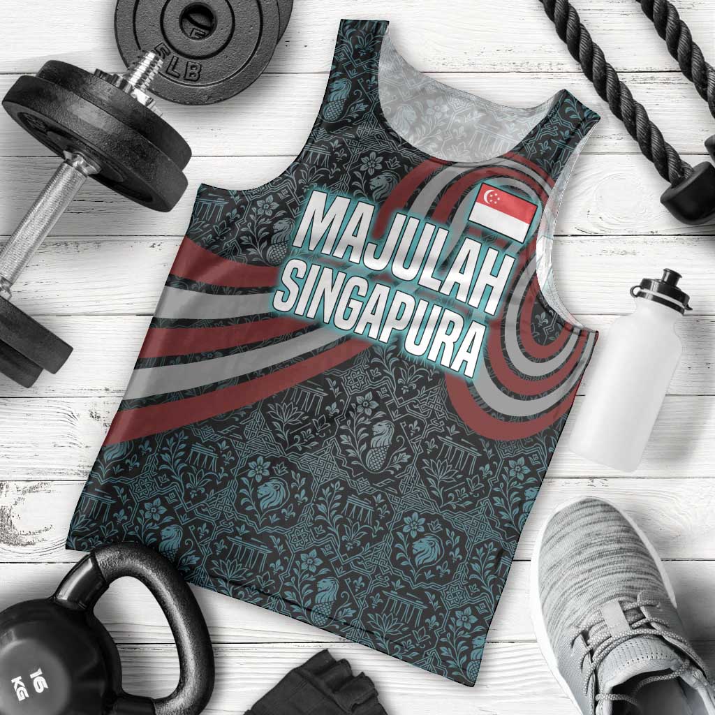 Singapore Men Tank Top with National Icons and Majulah Singapura Script