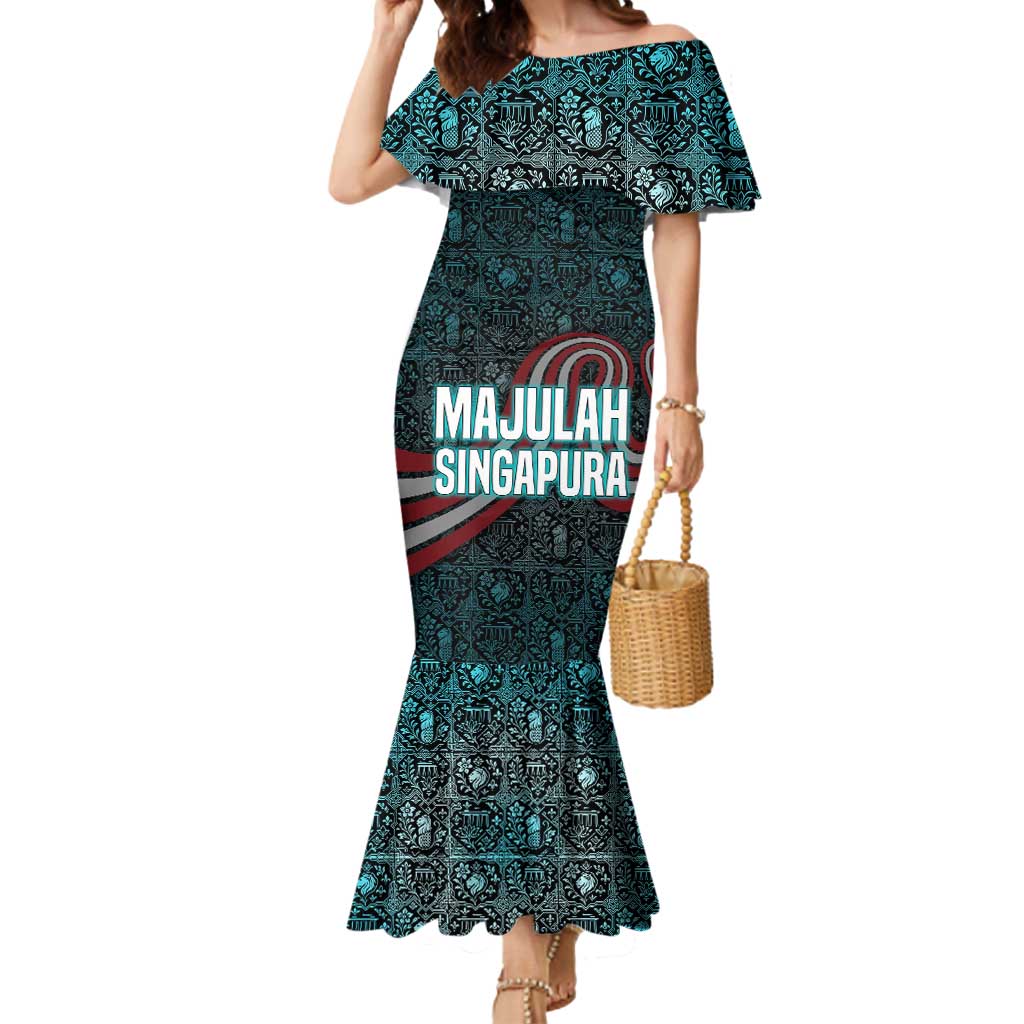 Singapore Mermaid Dress with National Icons and Majulah Singapura Script