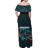 Singapore Off Shoulder Maxi Dress with National Icons and Majulah Singapura Script