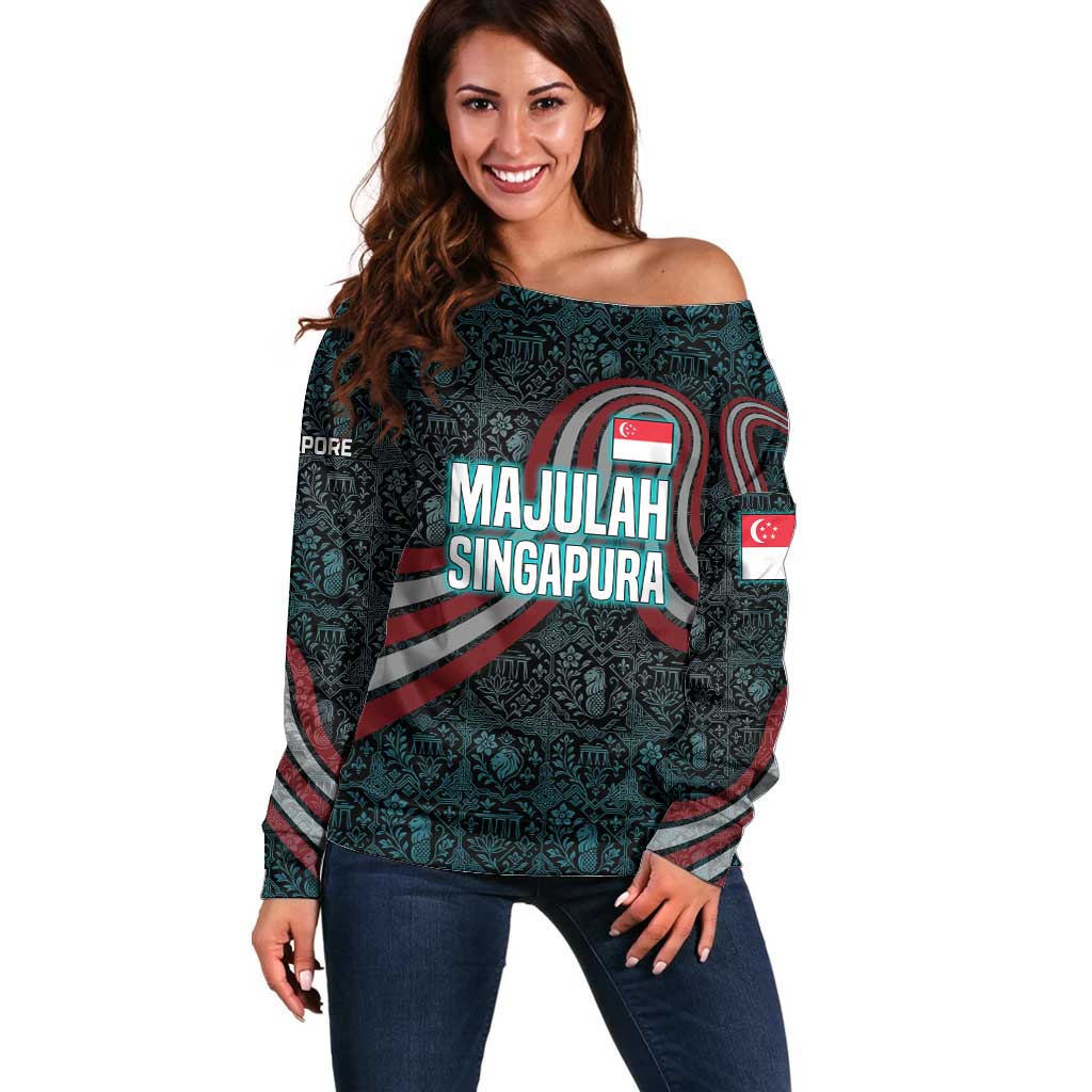Singapore Off Shoulder Sweater with National Icons and Majulah Singapura Script
