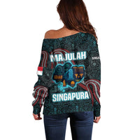 Singapore Off Shoulder Sweater with National Icons and Majulah Singapura Script