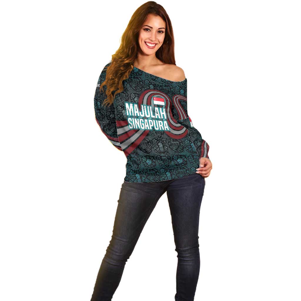 Singapore Off Shoulder Sweater with National Icons and Majulah Singapura Script