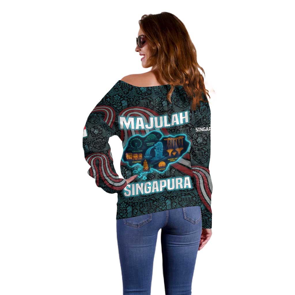 Singapore Off Shoulder Sweater with National Icons and Majulah Singapura Script