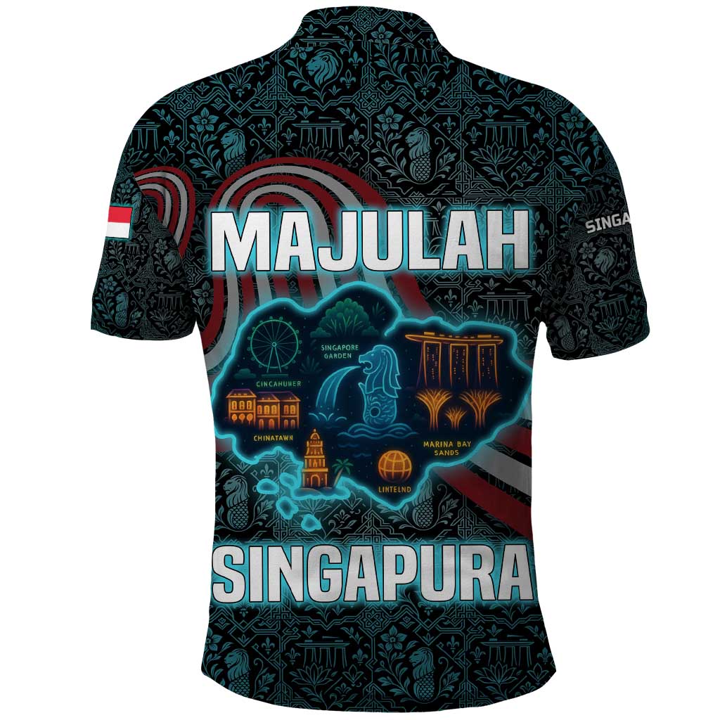 Singapore Polo Shirt with National Icons and Majulah Singapura Script