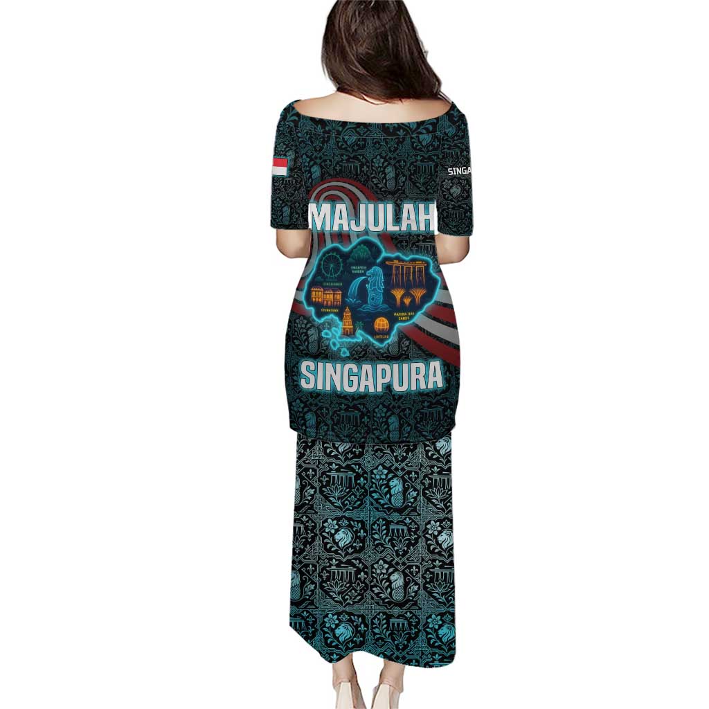 Singapore Puletasi with National Icons and Majulah Singapura Script