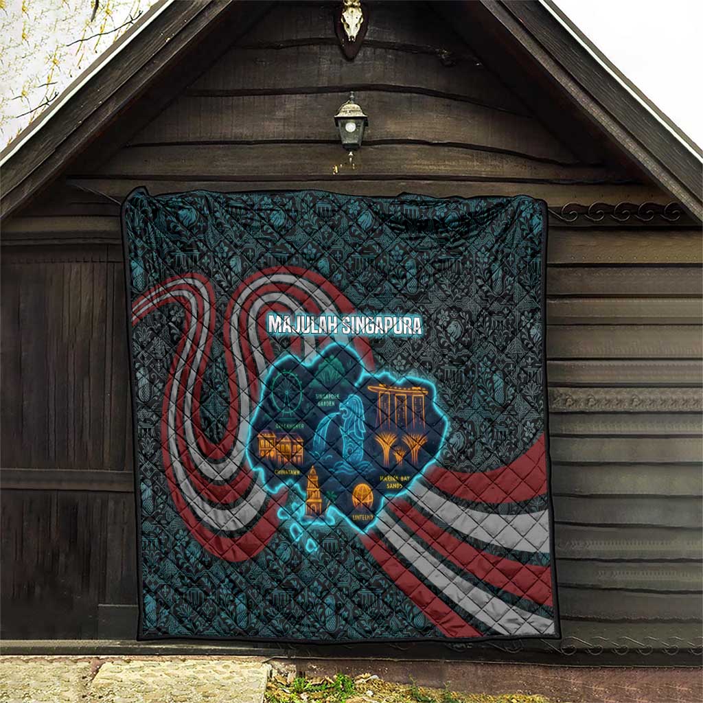 Singapore Quilt with National Icons and Majulah Singapura Script