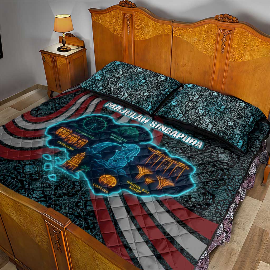 Singapore Quilt Bed Set with National Icons and Majulah Singapura Script