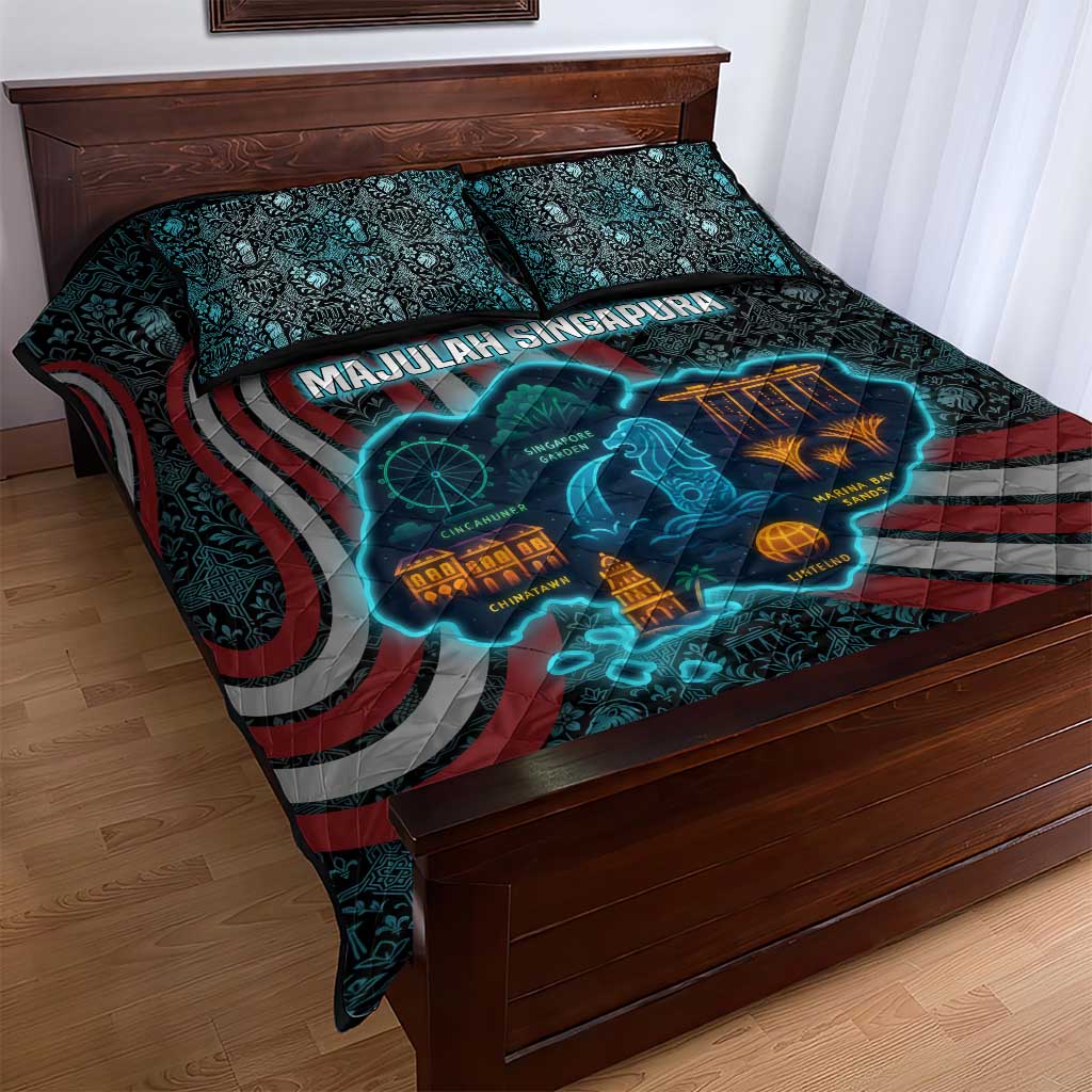 Singapore Quilt Bed Set with National Icons and Majulah Singapura Script