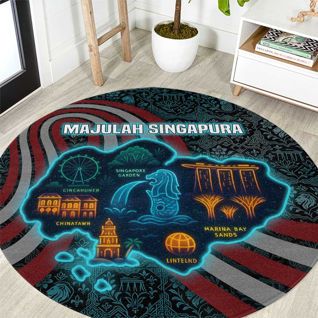 Singapore Round Carpet with National Icons and Majulah Singapura Script