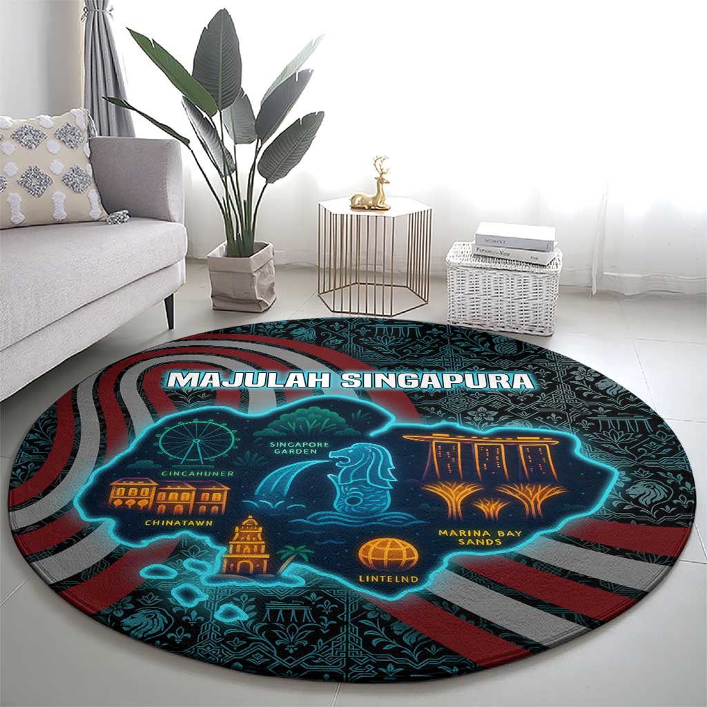 Singapore Round Carpet with National Icons and Majulah Singapura Script
