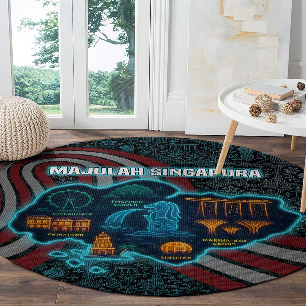 Singapore Round Carpet with National Icons and Majulah Singapura Script