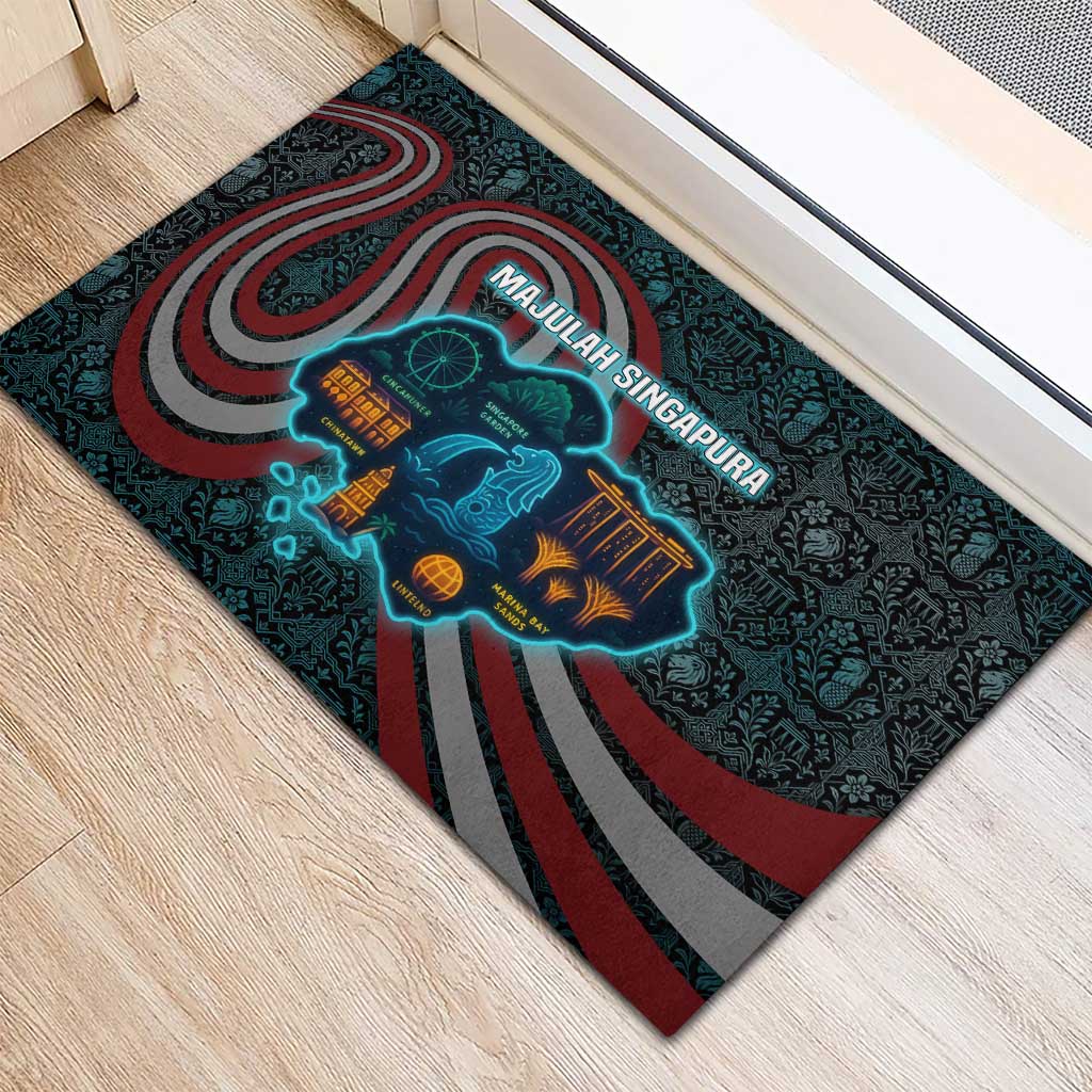Singapore Rubber Doormat with National Icons and Majulah Singapura Script