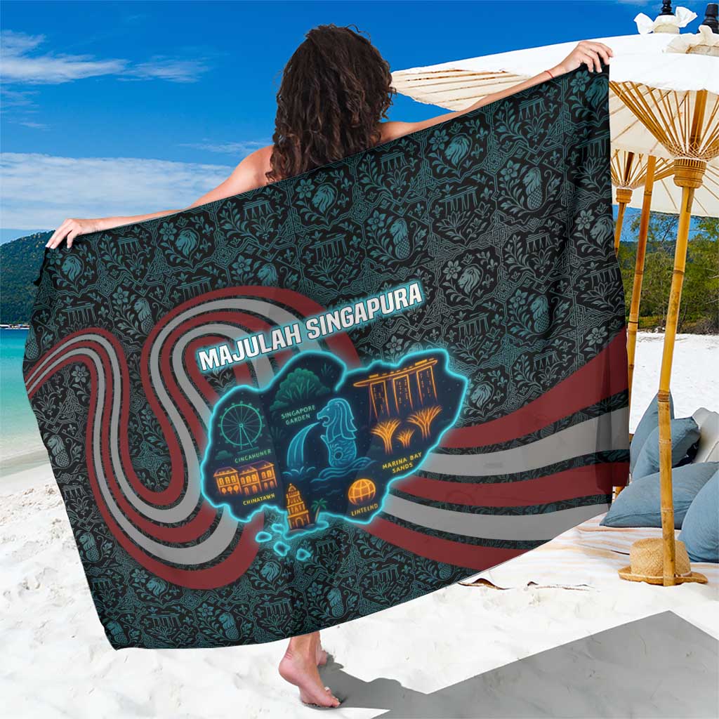 Singapore Sarong with National Icons and Majulah Singapura Script