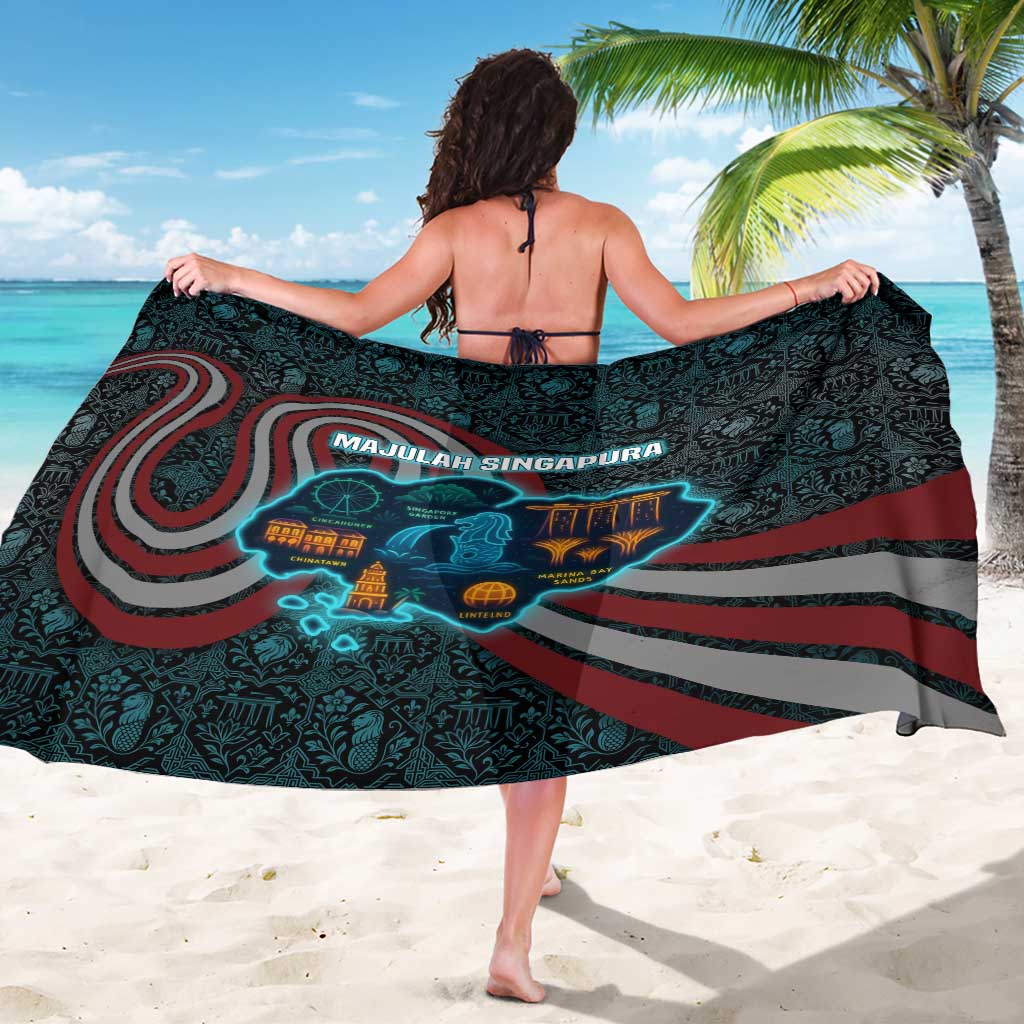 Singapore Sarong with National Icons and Majulah Singapura Script