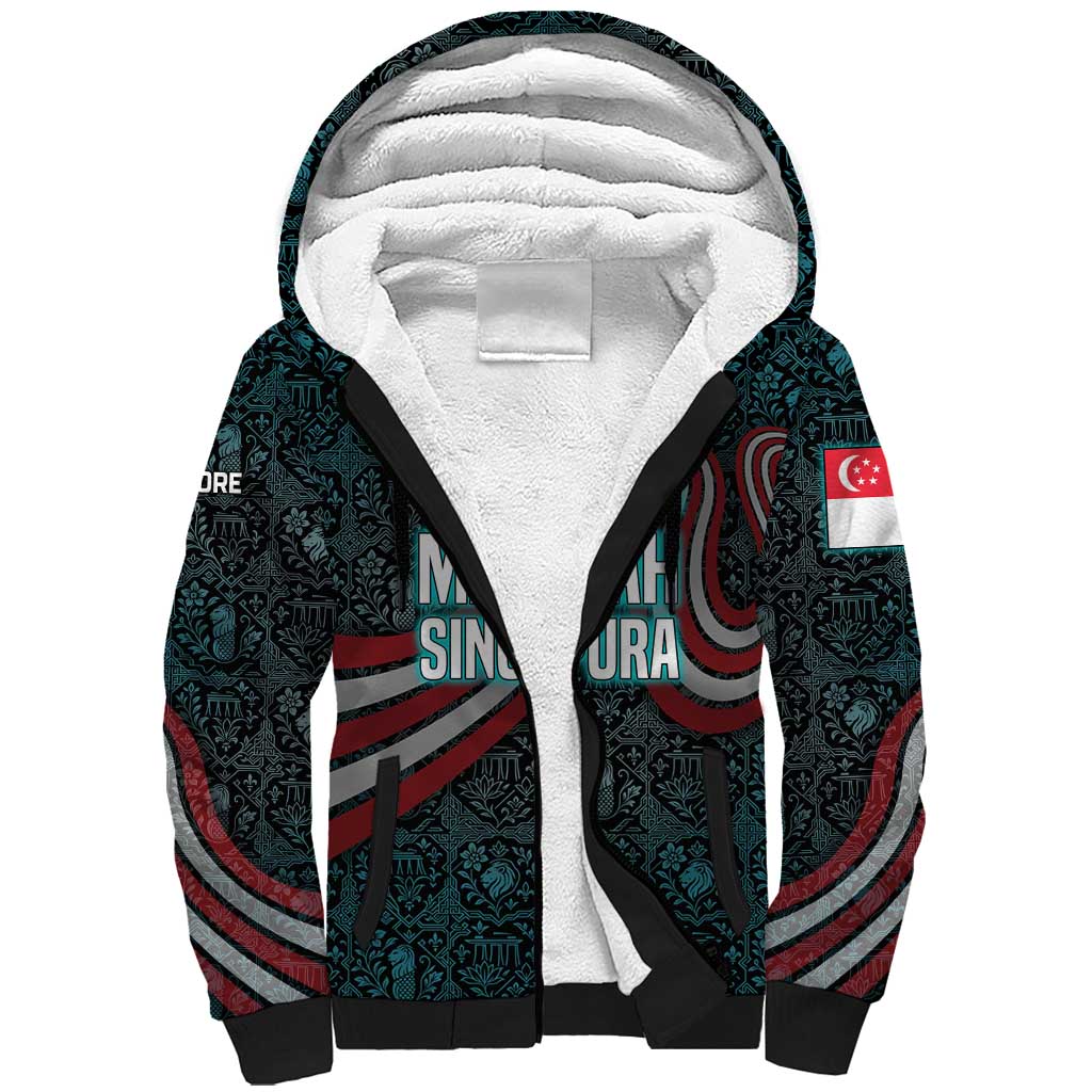 Singapore Sherpa Hoodie with National Icons and Majulah Singapura Script