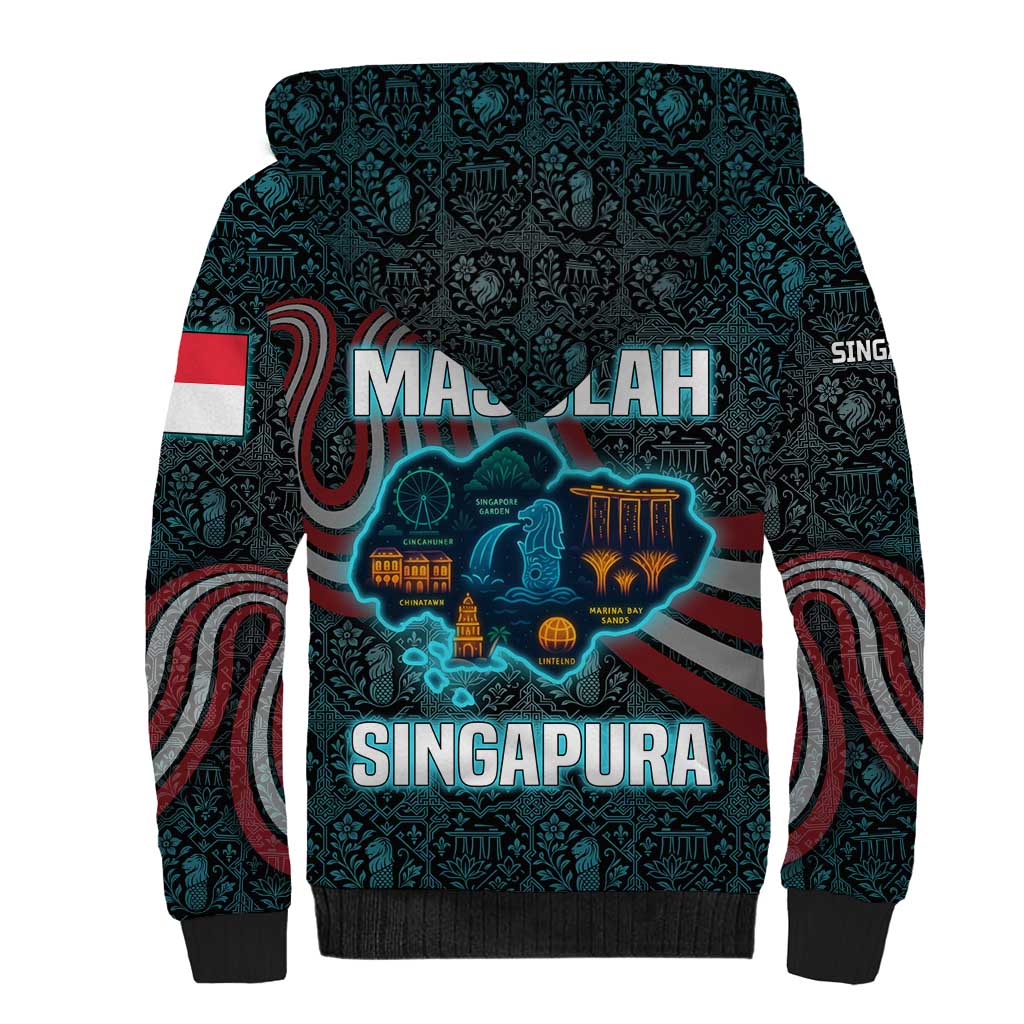 Singapore Sherpa Hoodie with National Icons and Majulah Singapura Script