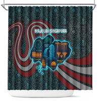 Singapore Shower Curtain with National Icons and Majulah Singapura Script