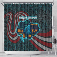 Singapore Shower Curtain with National Icons and Majulah Singapura Script