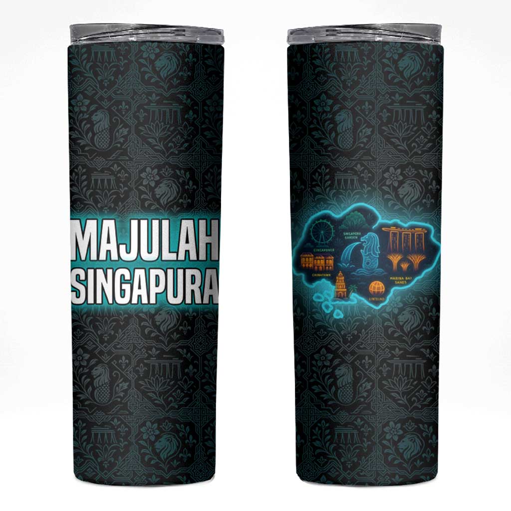Singapore Skinny Tumbler with National Icons and Majulah Singapura Script