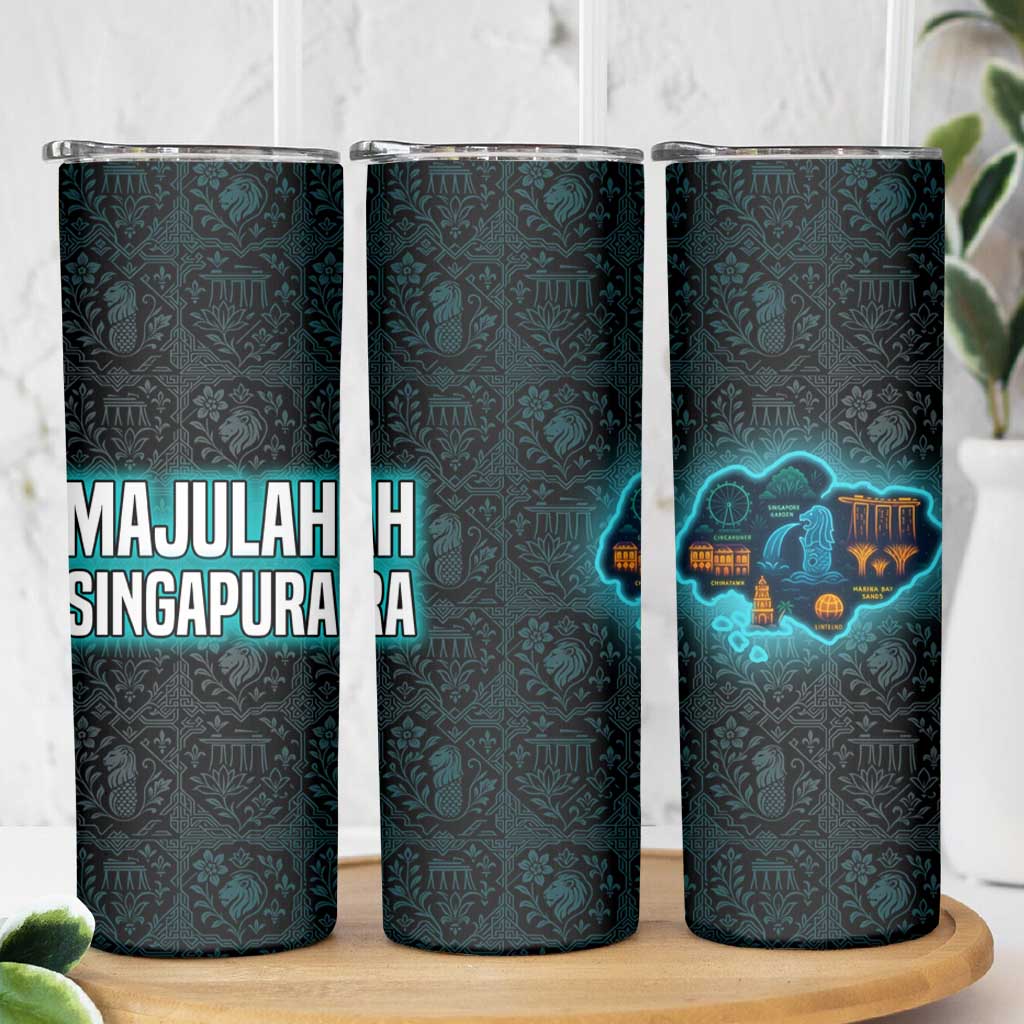 Singapore Skinny Tumbler with National Icons and Majulah Singapura Script