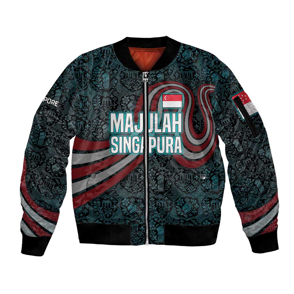 Singapore Sleeve Zip Bomber Jacket with National Icons and Majulah Singapura Script