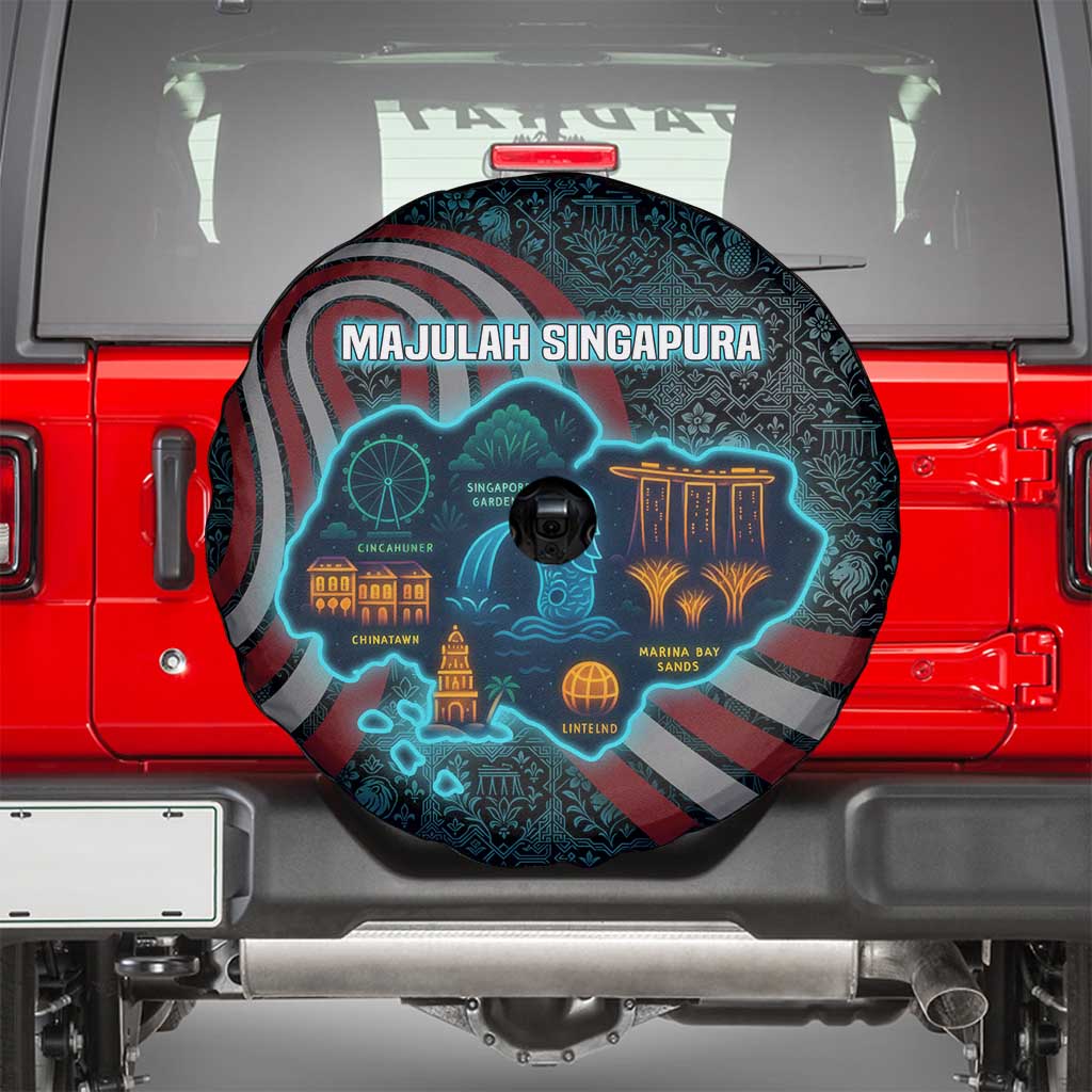 Singapore Spare Tire Cover with National Icons and Majulah Singapura Script