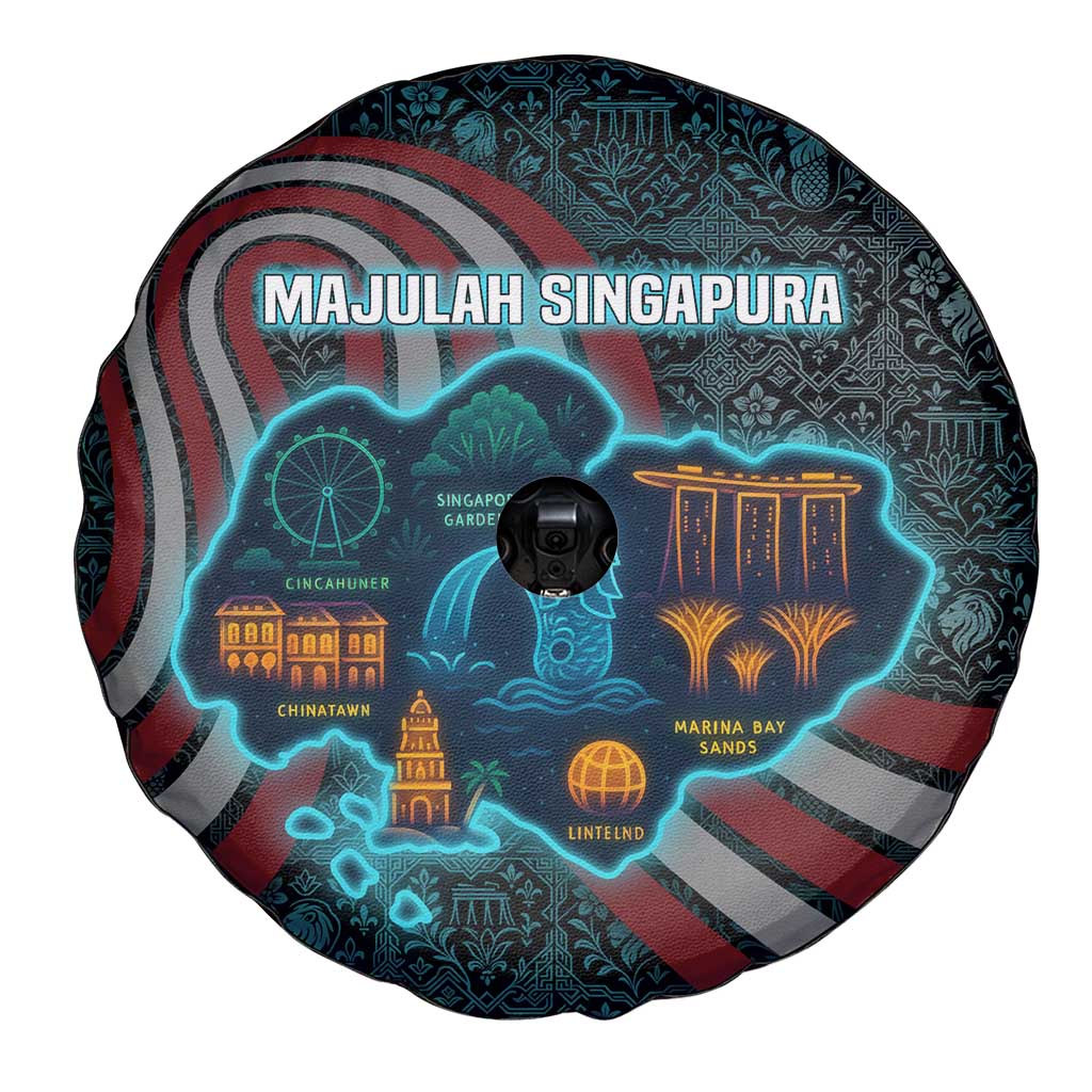 Singapore Spare Tire Cover with National Icons and Majulah Singapura Script