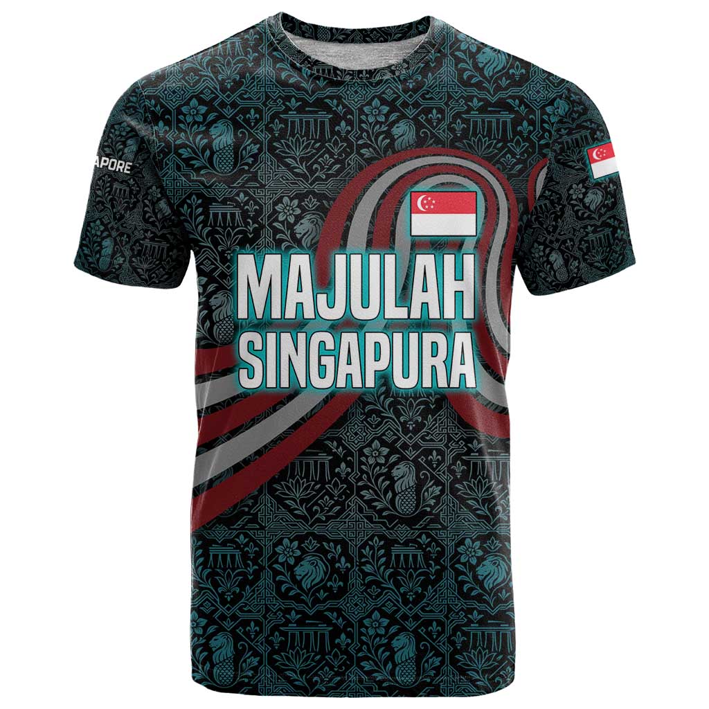 Singapore T Shirt with National Icons and Majulah Singapura Script