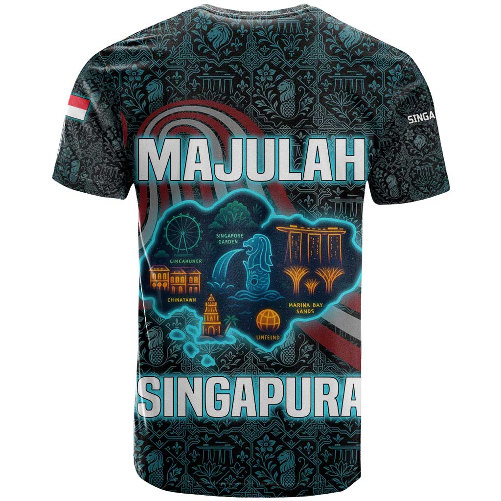 Singapore T Shirt with National Icons and Majulah Singapura Script