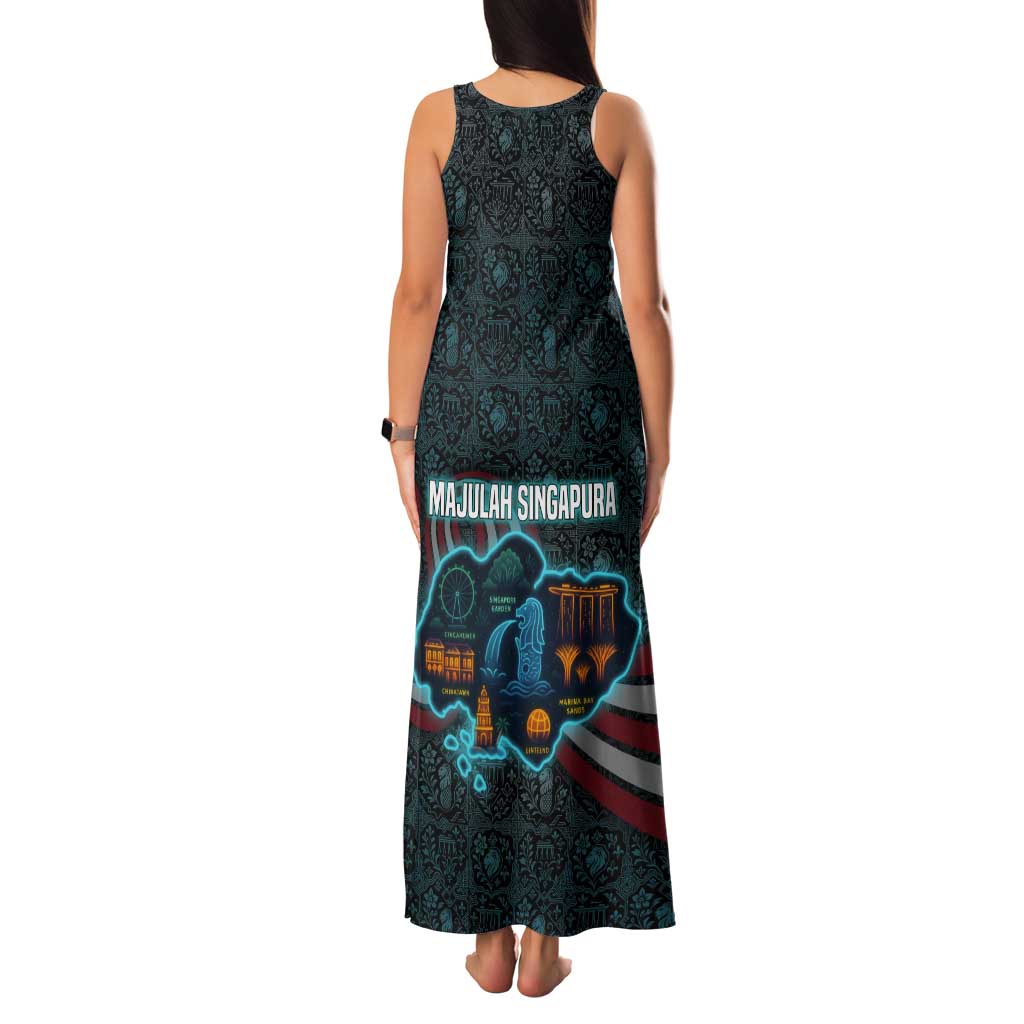 Singapore Tank Maxi Dress with National Icons and Majulah Singapura Script