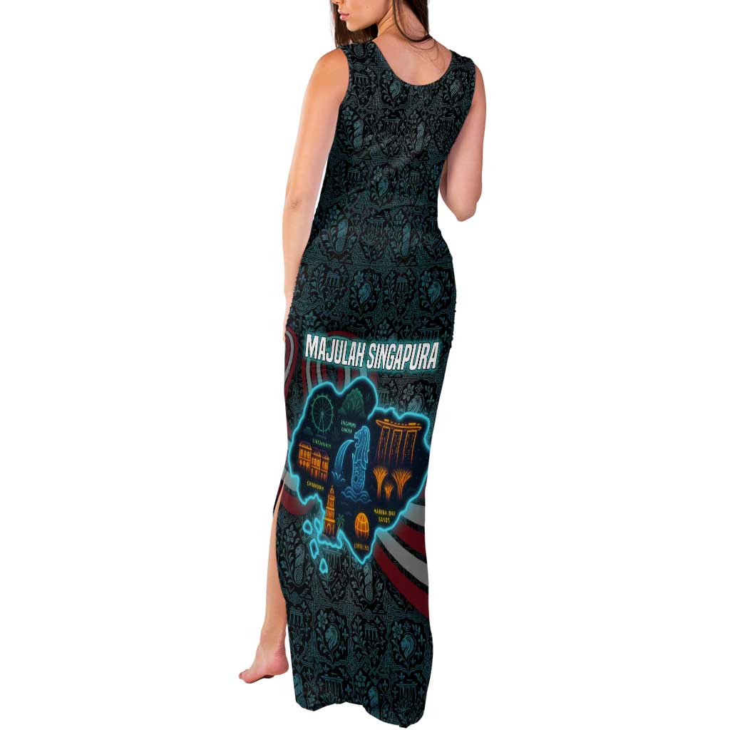 Singapore Tank Maxi Dress with National Icons and Majulah Singapura Script