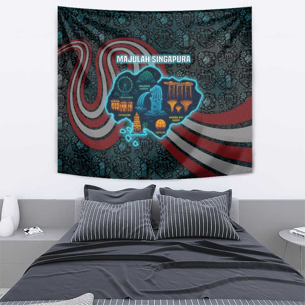 Singapore Tapestry with National Icons and Majulah Singapura Script