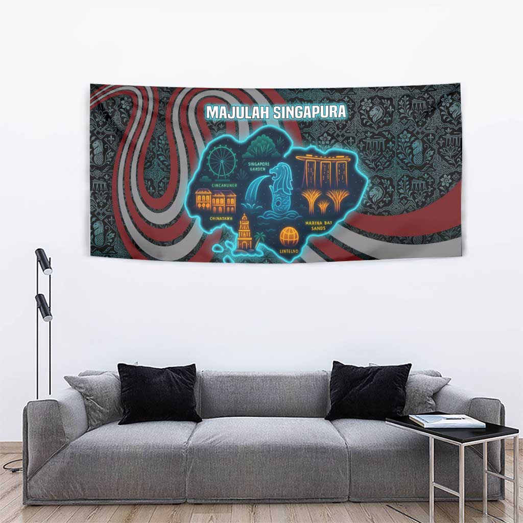 Singapore Tapestry with National Icons and Majulah Singapura Script