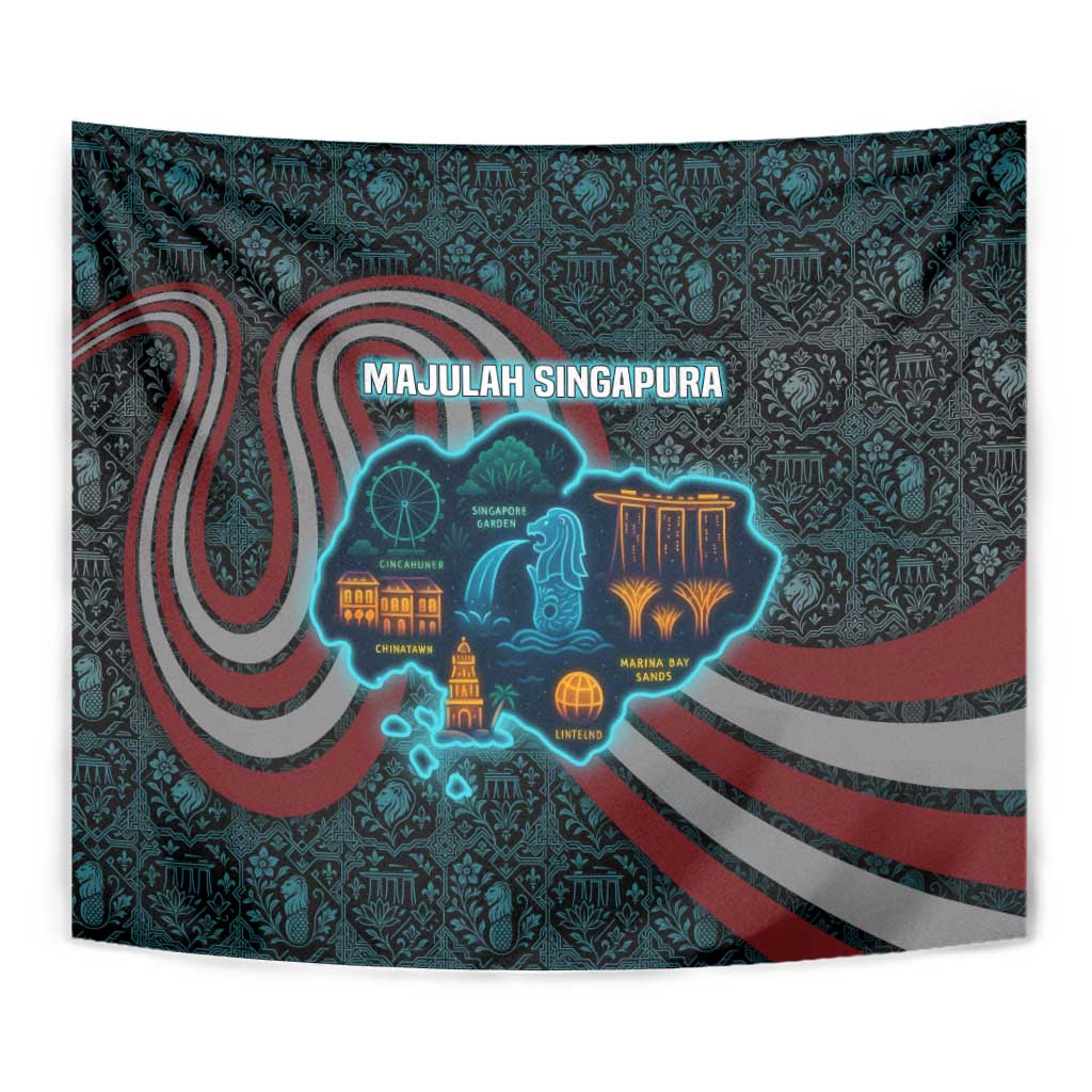 Singapore Tapestry with National Icons and Majulah Singapura Script