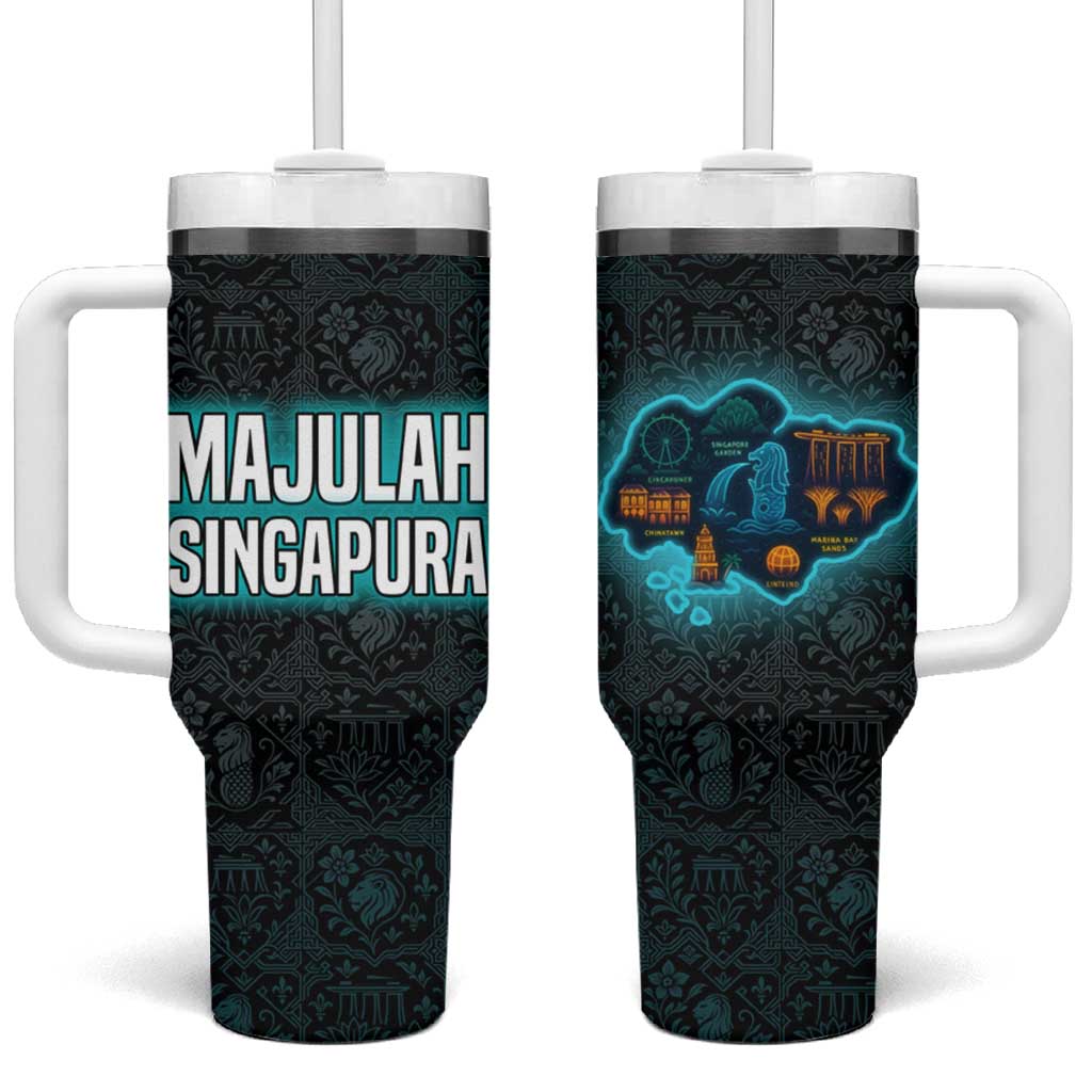Singapore Tumbler With Handle with National Icons and Majulah Singapura Script