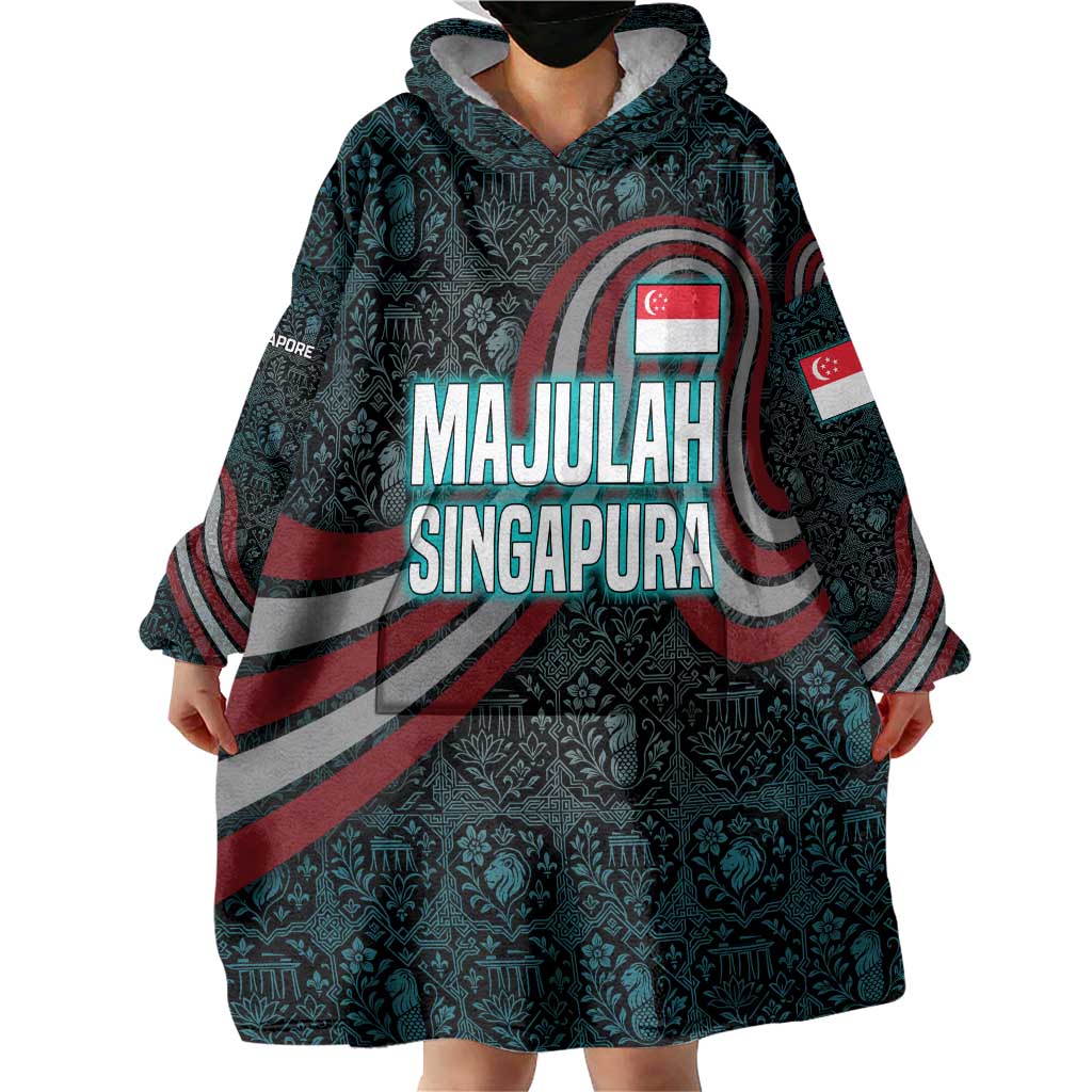 Singapore Wearable Blanket Hoodie with National Icons and Majulah Singapura Script