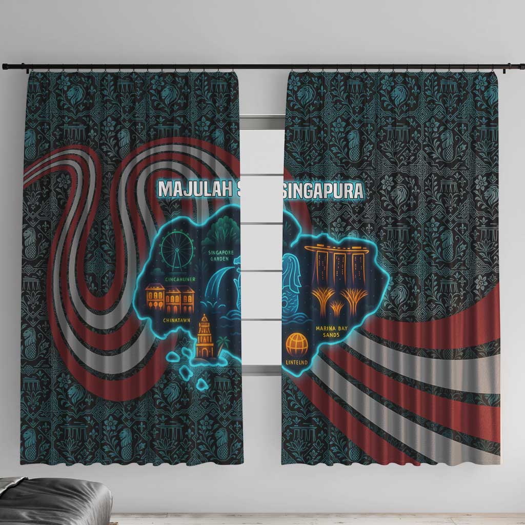 Singapore Window Curtain with National Icons and Majulah Singapura Script