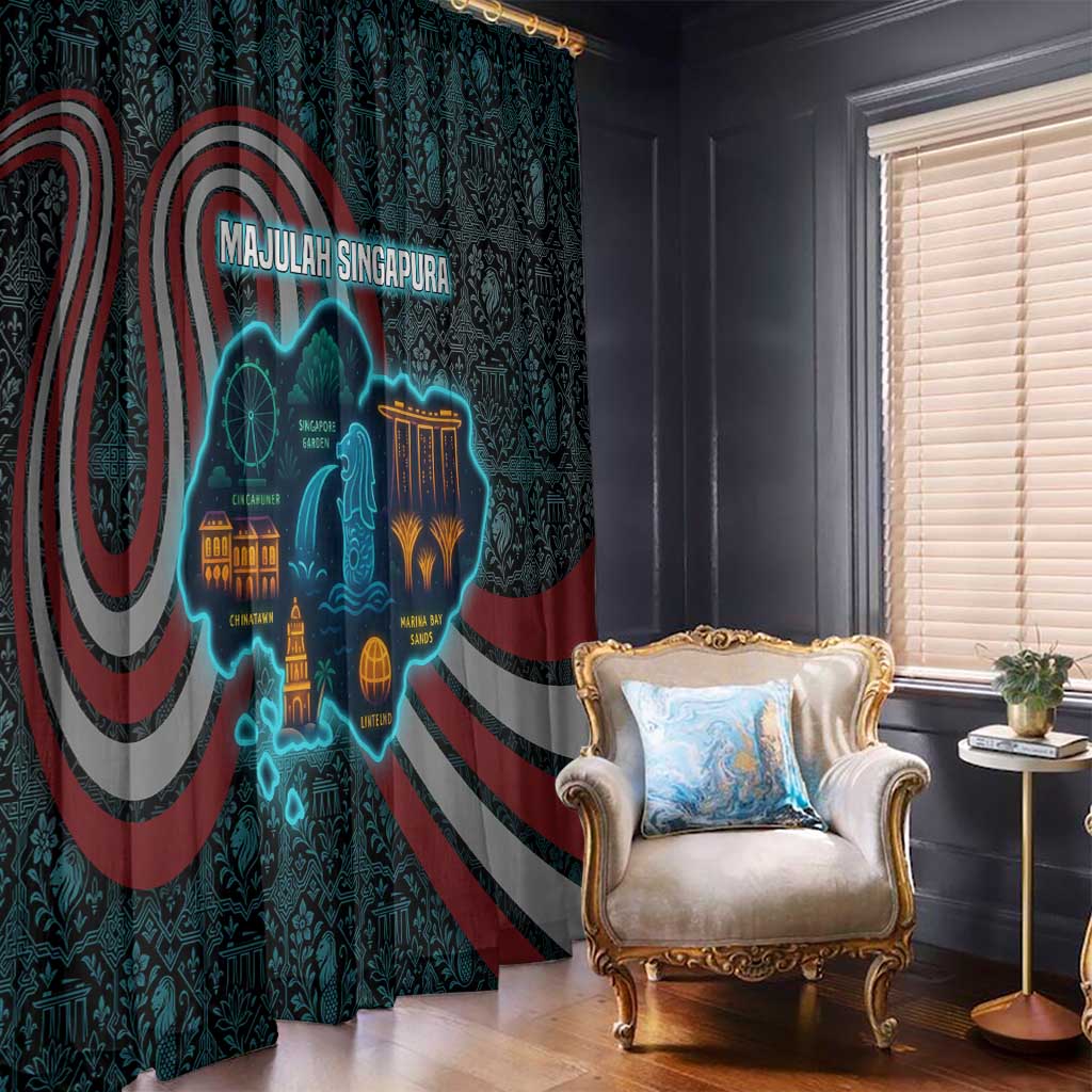 Singapore Window Curtain with National Icons and Majulah Singapura Script